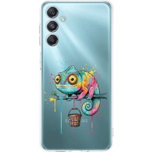 PrintiFy Samsung Galaxy M34 ile Uyumlu Splash Bukalemun Tasarımlı Şeffaf Silikon Kılıf