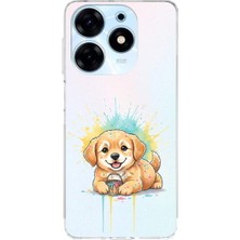 PrintiFy Tecno Spark 10 Pro ile Uyumlu Splash Köpek Tasarımlı Şeffaf Silikon Kılıf