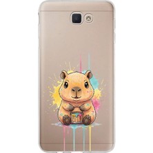 PrintiFy Samsung Galaxy J7 Prime ile Uyumlu Splash Kapibara Tasarımlı Slimfit Şeffaf Silikon Kılıf