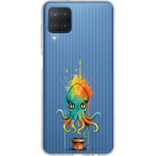 PrintiFy Samsung Galaxy M12 ile Uyumlu Splash Ahtapot Tasarımlı Slimfit Şeffaf Silikon Kılıf