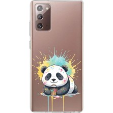 PrintiFy Samsung Galaxy Note 20 ile Uyumlu Splash Panda Tasarımlı Slimfit Şeffaf Silikon Kılıf
