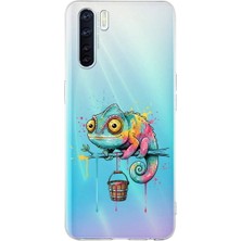 PrintiFy Oppo A91 ile Uyumlu Splash Bukalemun Tasarımlı Slimfit Şeffaf Silikon Kılıf