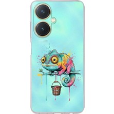 PrintiFy Vivo Y27 ile Uyumlu Splash Bukalemun Tasarımlı Şeffaf Silikon Kılıf