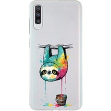 PrintiFy Samsung Galaxy A70S ile Uyumlu Splash Tembel Hayvan Tasarımlı Slimfit Şeffaf Silikon Kılıf
