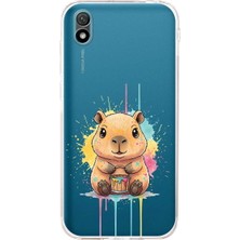 PrintiFy Huawei Y5 2019 ile Uyumlu Splash Kapibara Tasarımlı Şeffaf Silikon Kılıf