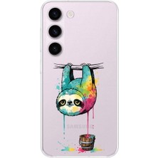 PrintiFy Samsung Galaxy S23 Plus ile Uyumlu Splash Tembel Hayvan Tasarımlı Şeffaf Silikon Kılıf