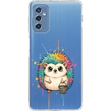 PrintiFy Samsung Galaxy M52 ile Uyumlu Splash Kirpi Tasarımlı Şeffaf Silikon Kılıf