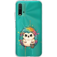 PrintiFy Poco M3 ile Uyumlu Splash Kirpi Tasarımlı Şeffaf Silikon Kılıf