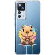 PrintiFy Xiaomi Mi 12T ile Uyumlu Splash Kapibara Tasarımlı Slimfit Şeffaf Silikon Kılıf