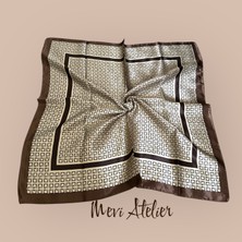 Mevi Atelier Kahverengi Desenli Fular 90 x 90