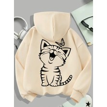 Punix Punıx Büyük Beden Özel Üretim Kapüşonlu Minnoşun Kelebeği Sırt Baskılı Oversize Kadın Sweatshırt