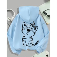 Punix Punıx Büyük Beden Özel Üretim Kapüşonlu Minnoşun Kelebeği Sırt Baskılı Oversize Kadın Sweatshırt