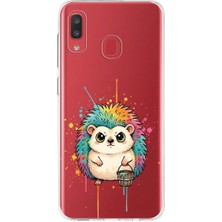 PrintiFy Samsung Galaxy A20 ile Uyumlu Splash Kirpi Tasarımlı Slimfit Şeffaf Silikon Kılıf