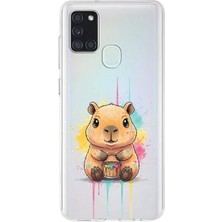 PrintiFy Samsung Galaxy A21S ile Uyumlu Splash Kapibara Tasarımlı Slimfit Şeffaf Silikon Kılıf