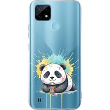 PrintiFy Realme C21 ile Uyumlu Splash Panda Tasarımlı Slimfit Şeffaf Silikon Kılıf