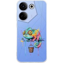 PrintiFy Tecno Camon 20 ile Uyumlu Splash Bukalemun Tasarımlı Şeffaf Silikon Kılıf