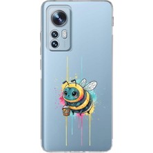 PrintiFy Xiaomi Mi 12 ile Uyumlu Splash Arı Tasarımlı Şeffaf Silikon Kılıf