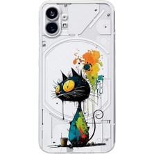 PrintiFy Nothing Phone 1 ile Uyumlu Splash Kedi Tasarımlı Şeffaf Silikon Kılıf