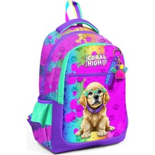 Mena Rise Mor Pembe Köpek Desenli Kız Çocuk Ilkokul Çantası ve Günlük Sırt Çantası