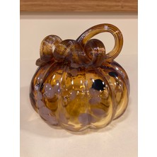 Dekoratif Üfleme Cam Sanatı Kabak Desenli Bal Rengi 13X13 cm