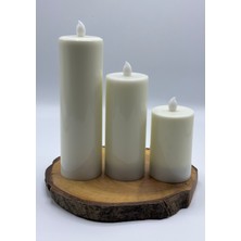 3 Adet 20-15-10 cm Beyaz Renk Batom LED Mum Çap 6 cm