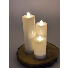3 Adet 20-15-10 cm Beyaz Renk Batom LED Mum Çap 6 cm
