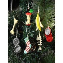 Generic 3D Baskı Komik Yılbaşı Ağacı Süsleri 7’li Set – Elma Çöpü, Muz Kabuğu, Balık Kılçığı, Çorap, Kutu Kapağı, Kırmızı Kutu ve Kemik – Noel Dekorasyon Ornament Seti