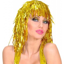 Ynt İthalat Altın Sarısı Işıltılı Metalize Parti Peruğu