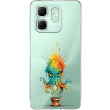 PrintiFy Infinix Smart 9 ile Uyumlu Splash Ahtapot Tasarımlı Şeffaf Silikon Kılıf