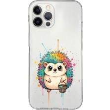 PrintiFy iPhone 12 Pro ile Uyumlu Splash Kirpi Tasarımlı Şeffaf Silikon Kılıf