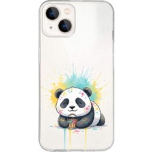 PrintiFy iPhone 13 Mini ile Uyumlu Splash Panda Tasarımlı Slimfit Şeffaf Silikon Kılıf