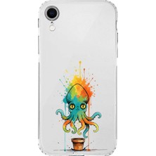 PrintiFy iPhone Xr ile Uyumlu Splash Ahtapot Tasarımlı Şeffaf Silikon Kılıf