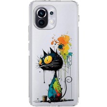 PrintiFy Xiaomi Mi 11 ile Uyumlu Splash Kedi Tasarımlı Şeffaf Silikon Kılıf