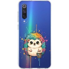 PrintiFy Xiaomi Mi 9 Se ile Uyumlu Splash Kirpi Tasarımlı Şeffaf Silikon Kılıf