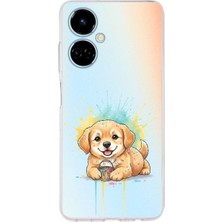 PrintiFy Tecno Camon 19 Pro ile Uyumlu Splash Köpek Tasarımlı Şeffaf Silikon Kılıf