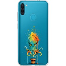 PrintiFy Samsung Galaxy M11 ile Uyumlu Splash Ahtapot Tasarımlı Slimfit Şeffaf Silikon Kılıf