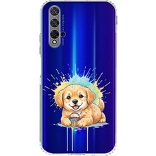 PrintiFy Honor 20 ile Uyumlu Splash Köpek Tasarımlı Şeffaf Silikon Kılıf
