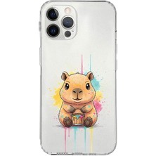 PrintiFy iPhone 12 Pro Max ile Uyumlu Splash Kapibara Tasarımlı Şeffaf Silikon Kılıf