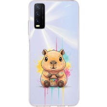 PrintiFy Vivo Y20 ile Uyumlu Splash Kapibara Tasarımlı Şeffaf Silikon Kılıf