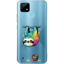 PrintiFy Realme C21 ile Uyumlu Splash Tembel Hayvan Tasarımlı Slimfit Şeffaf Silikon Kılıf