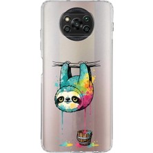 PrintiFy Poco X3 ile Uyumlu Splash Tembel Hayvan Tasarımlı Slimfit Şeffaf Silikon Kılıf