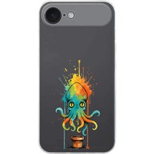 PrintiFy iPhone 17 Air ile Uyumlu Splash Ahtapot Tasarımlı Şeffaf Silikon Kılıf