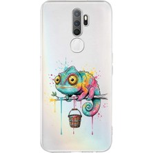 PrintiFy Oppo A5 2020 ile Uyumlu Splash Bukalemun Tasarımlı Şeffaf Silikon Kılıf