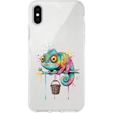 PrintiFy iPhone Xs Max ile Uyumlu Splash Bukalemun Tasarımlı Slimfit Şeffaf Silikon Kılıf