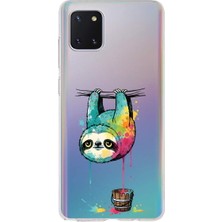 PrintiFy Samsung Galaxy Note 10 Lite ile Uyumlu Splash Tembel Hayvan Tasarımlı Slimfit Şeffaf Silikon Kılıf
