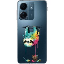 PrintiFy Redmi 13C ile Uyumlu Splash Tembel Hayvan Tasarımlı Şeffaf Silikon Kılıf