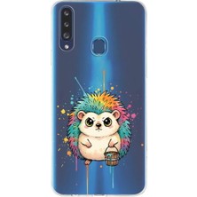 PrintiFy Samsung Galaxy A20S ile Uyumlu Splash Kirpi Tasarımlı Slimfit Şeffaf Silikon Kılıf