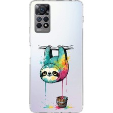 PrintiFy Redmi Note 11 Pro ile Uyumlu Splash Tembel Hayvan Tasarımlı Slimfit Şeffaf Silikon Kılıf