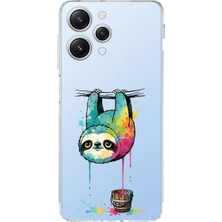 PrintiFy Redmi 12 ile Uyumlu Splash Tembel Hayvan Tasarımlı Şeffaf Silikon Kılıf