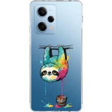 PrintiFy Redmi Note 12 Pro 5g ile Uyumlu Splash Tembel Hayvan Tasarımlı Şeffaf Silikon Kılıf